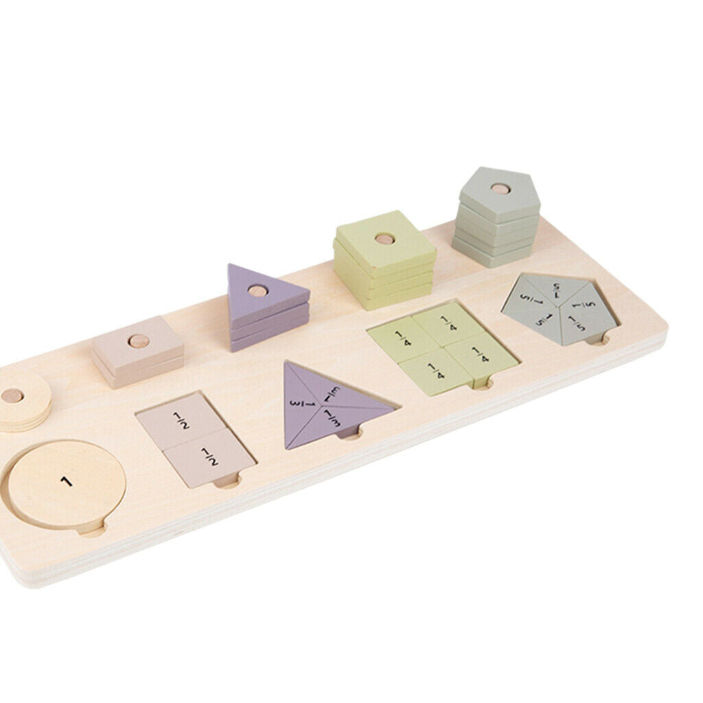 Wooden Montessori Mathematics Toys Sorting Game Fraction Puzzles Board