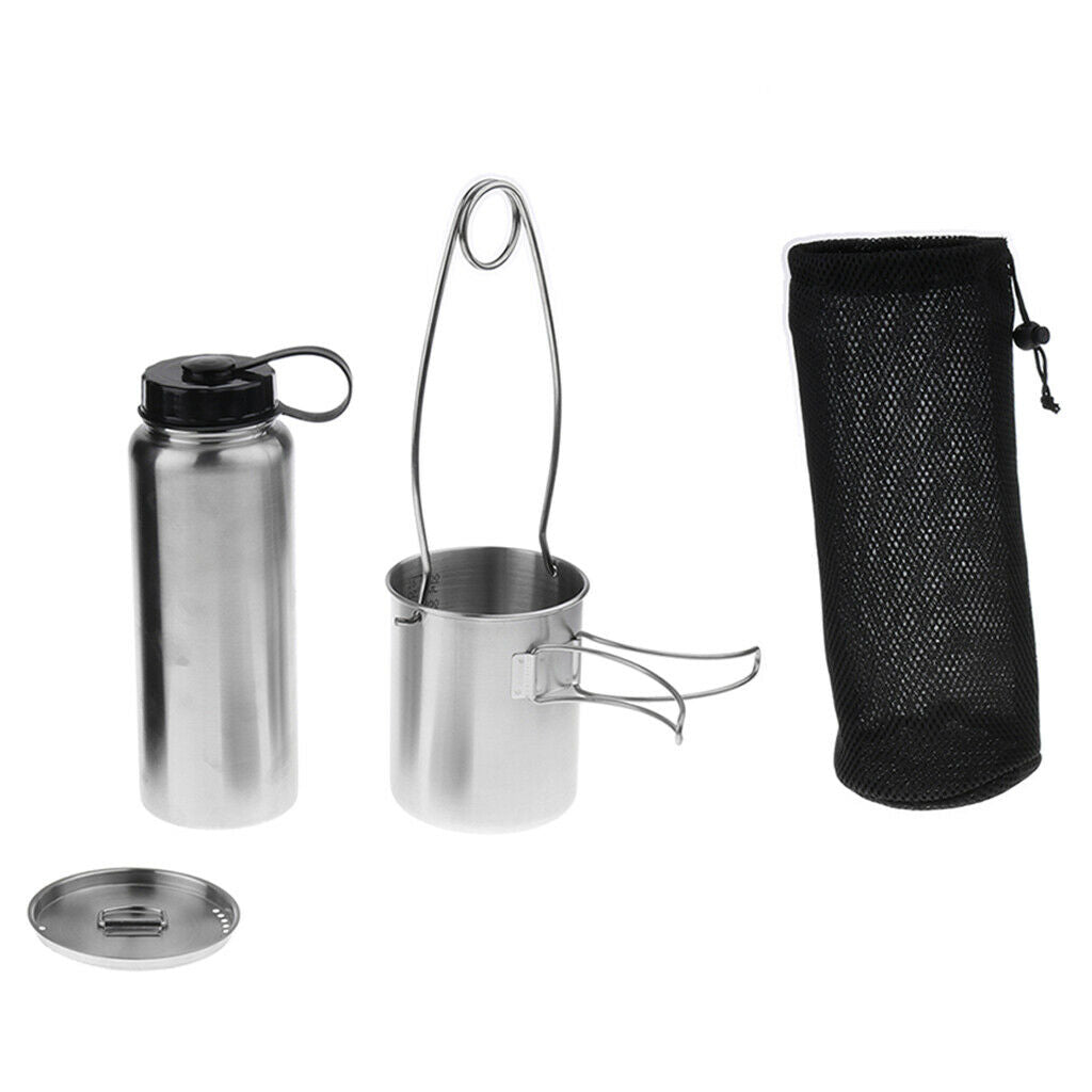 Outdoor Pot Hiking 1000ml Stainless Steel Bottle 750ml Bowl Coffee with Lid