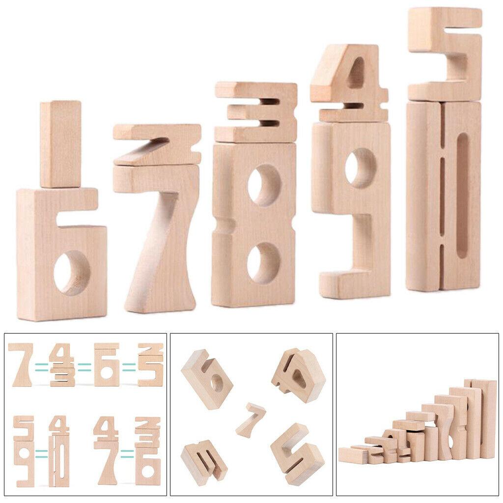 Unpainted Wooden Building Blocks Math Number Block Toys for Preschool Kids