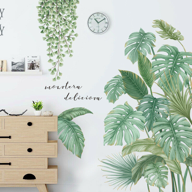 New Tropical Plants Leaves Wall Stickers Home Children Room Green Plant Stickers