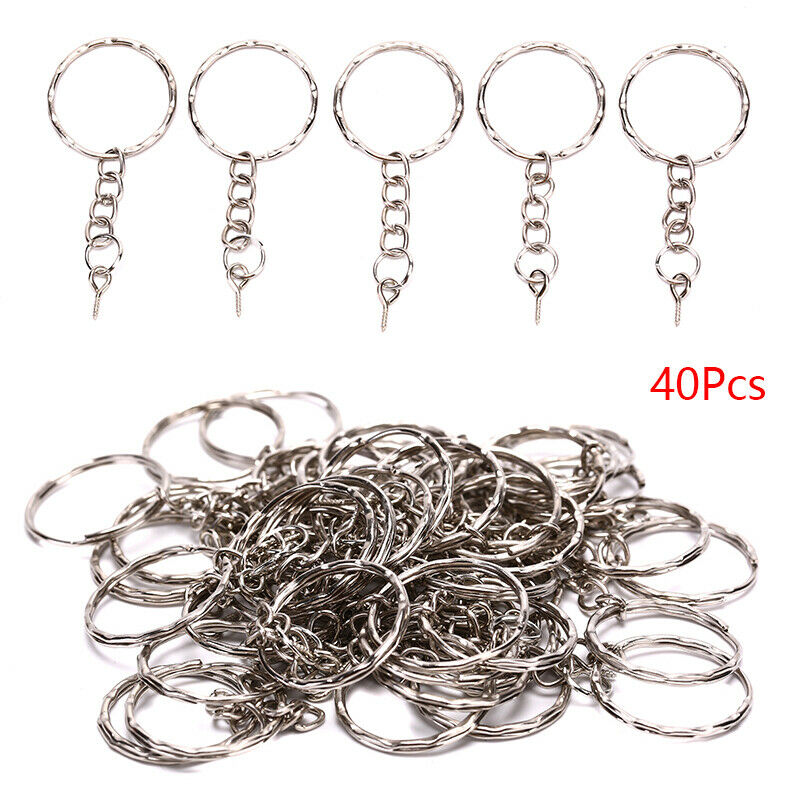 40Pcs Polished Key ring Screw Eye Short Chain Split Ring Connector DIY Je.l8