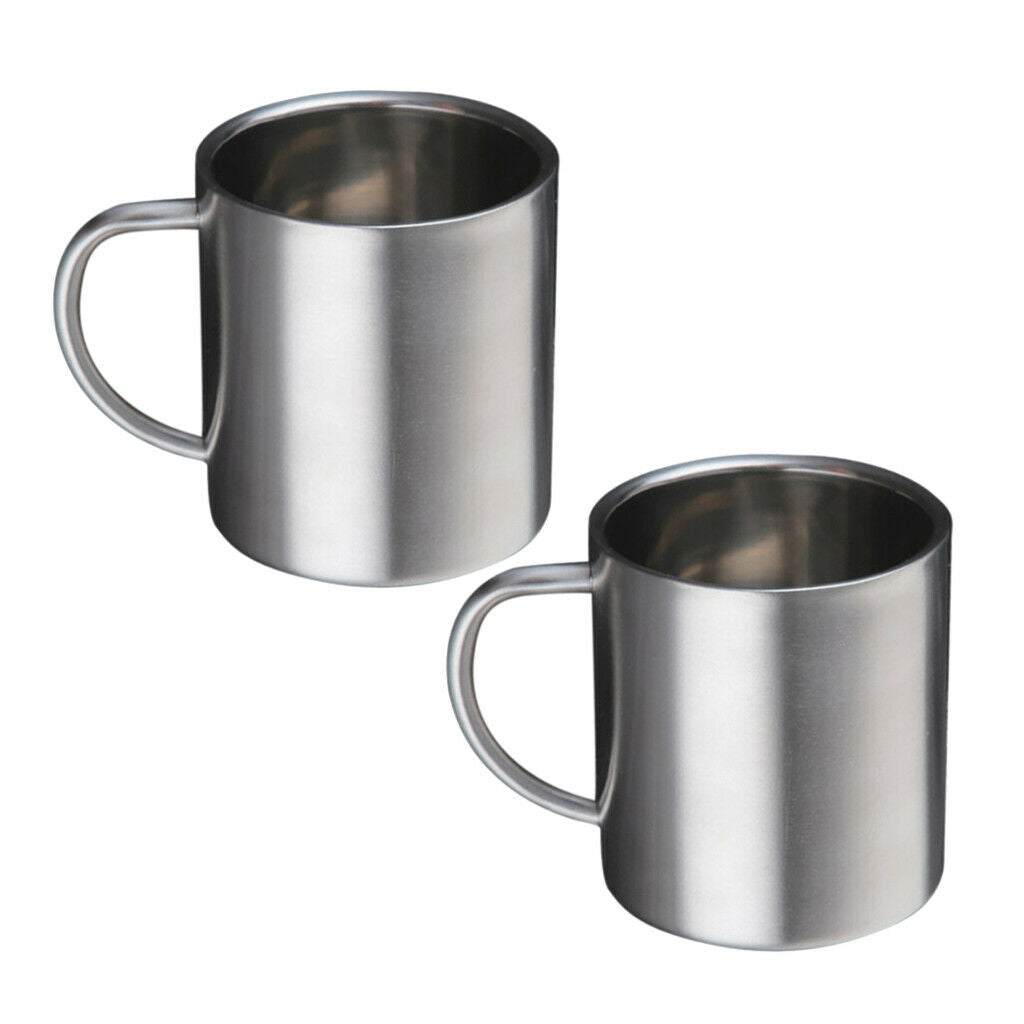 2x Stainless Steel 7.4 Ounce Double Walled Mug Kid's Water Tea Coffee Cup