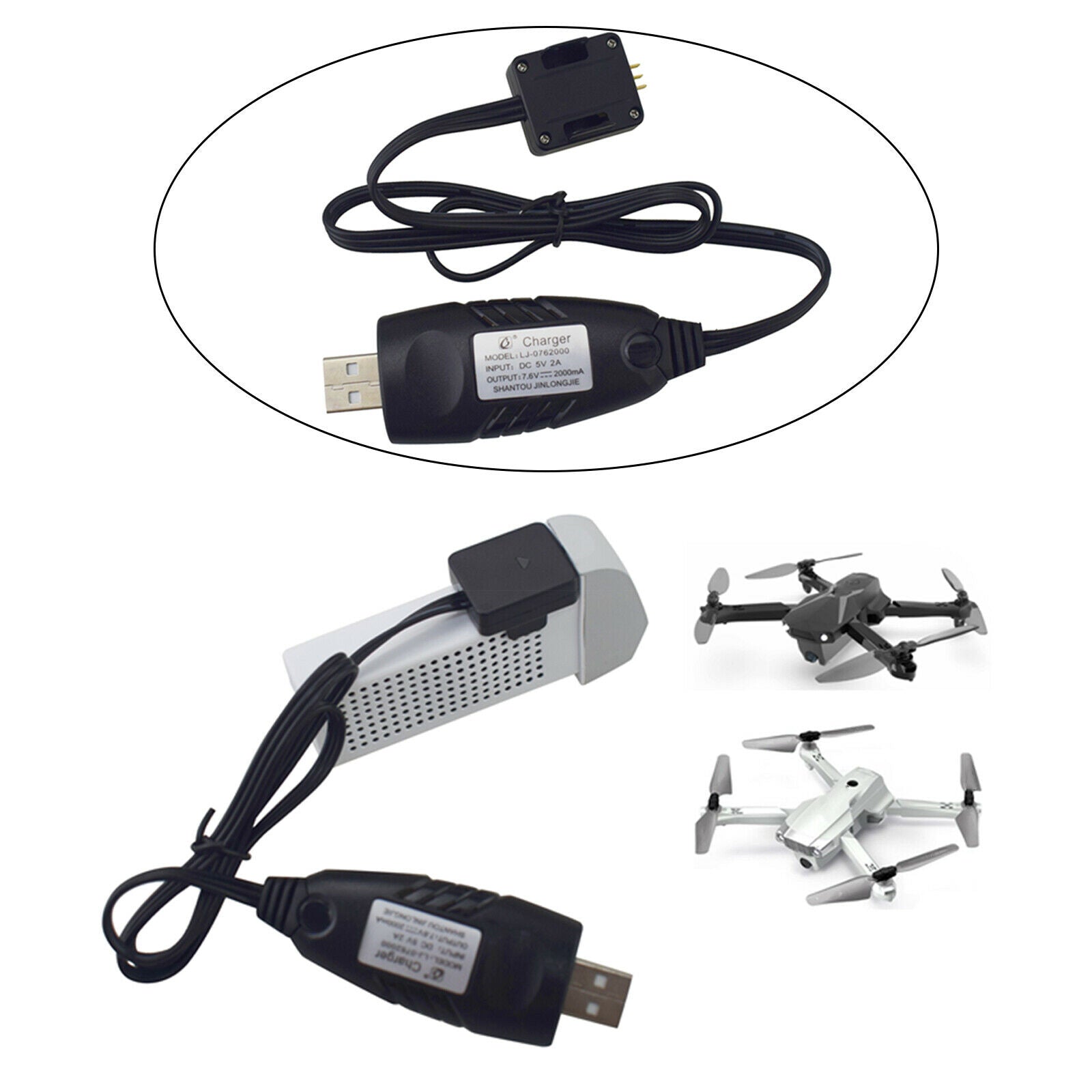 7.6V RC Drone USB Charger Li-po Battery Charging Cable for Z6 HS175 D65