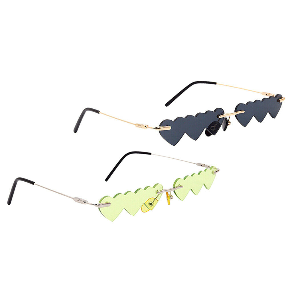 2pcs Rimless Love Heart Sunglasses Luxury Designer Outdoor Sun Glasses
