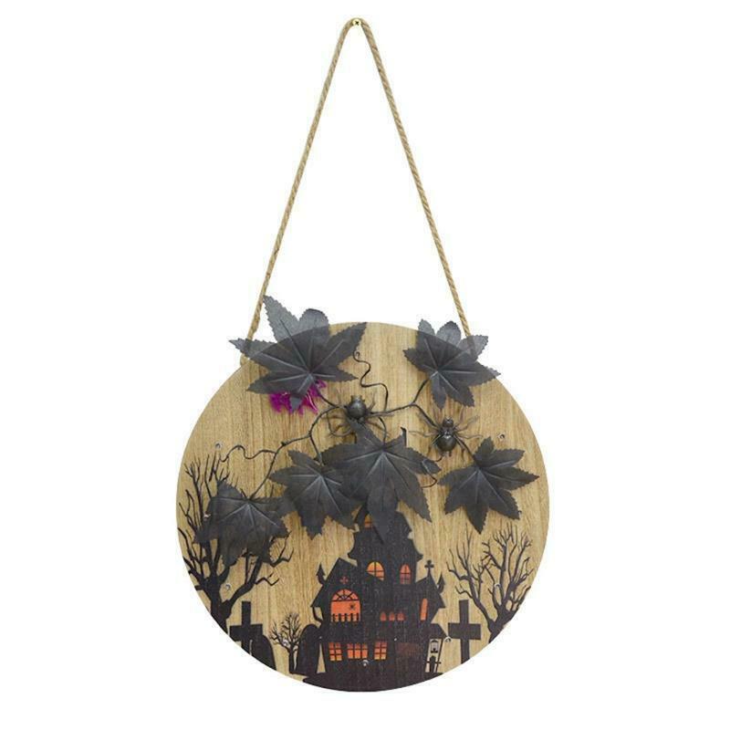Halloween Maple Leaf Haunted House Glowing Front Door Hanger Decor Entryway Wall