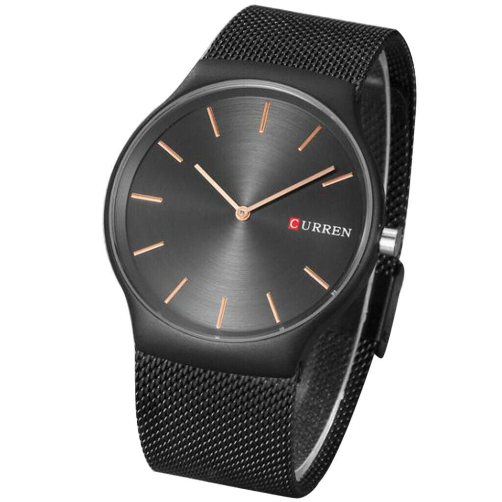 Men Waterproof Quartz Watch Steel Watch Band Casual Watch Black