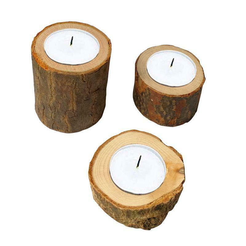 3pcs/set Rustic Wooden Candlestick Tealight Candle Holder Table Decoration Plant