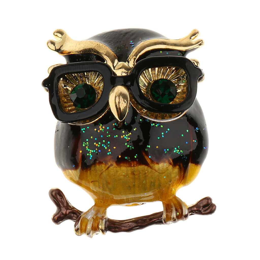 Women Owl Glasses Enamel Brooches Corsage Alloy Brooch White Glasses Frame