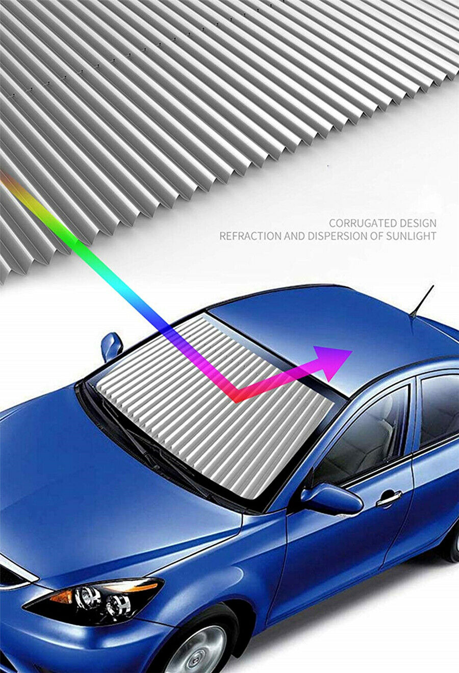 Car Retractable Front/Rear Window Sun Shade Visor 120x46cm with 2pcs Suckers