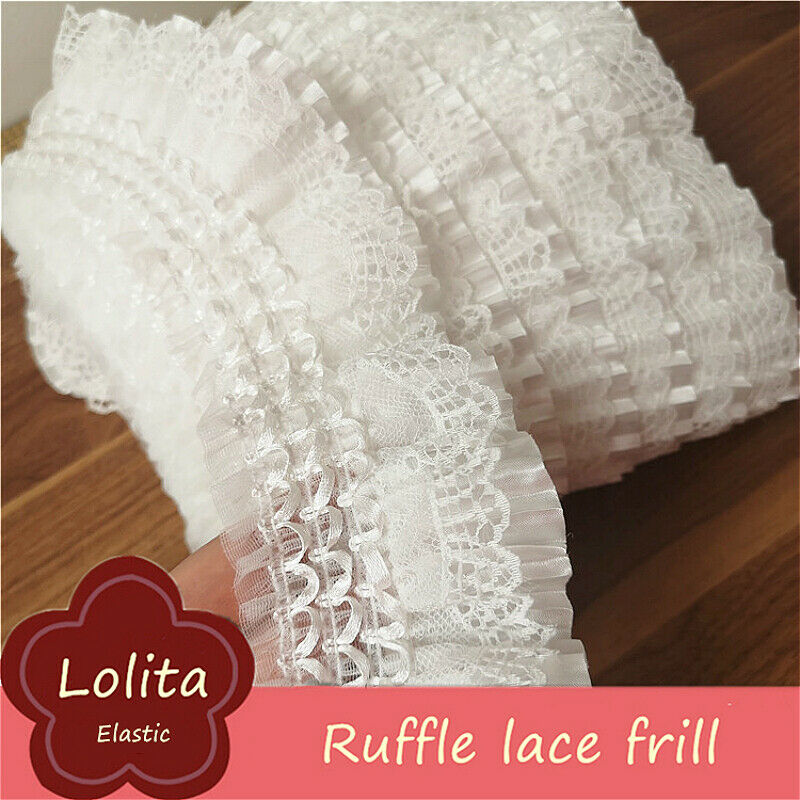 Lace Fabric Trim Ruffle Edging Pleated Frill Sewing Elastic DIY for Lolita Dress