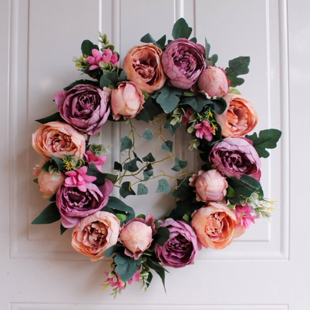Artificial Peony Silk Flower Leaves Door Wreath Garland Wedding Decor 4