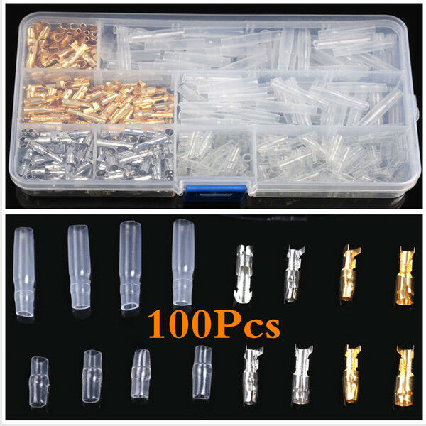 100PCS 3.9mm Brass Bullet Connectors Male&Female Wire Terminals For Car Motor