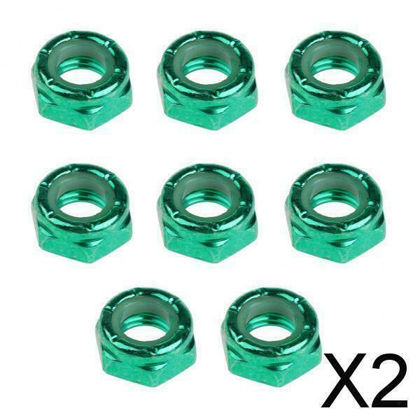 2X 8pcs Skateboard Truck Wheel Axle Screw Nuts Longboard Accessories Green