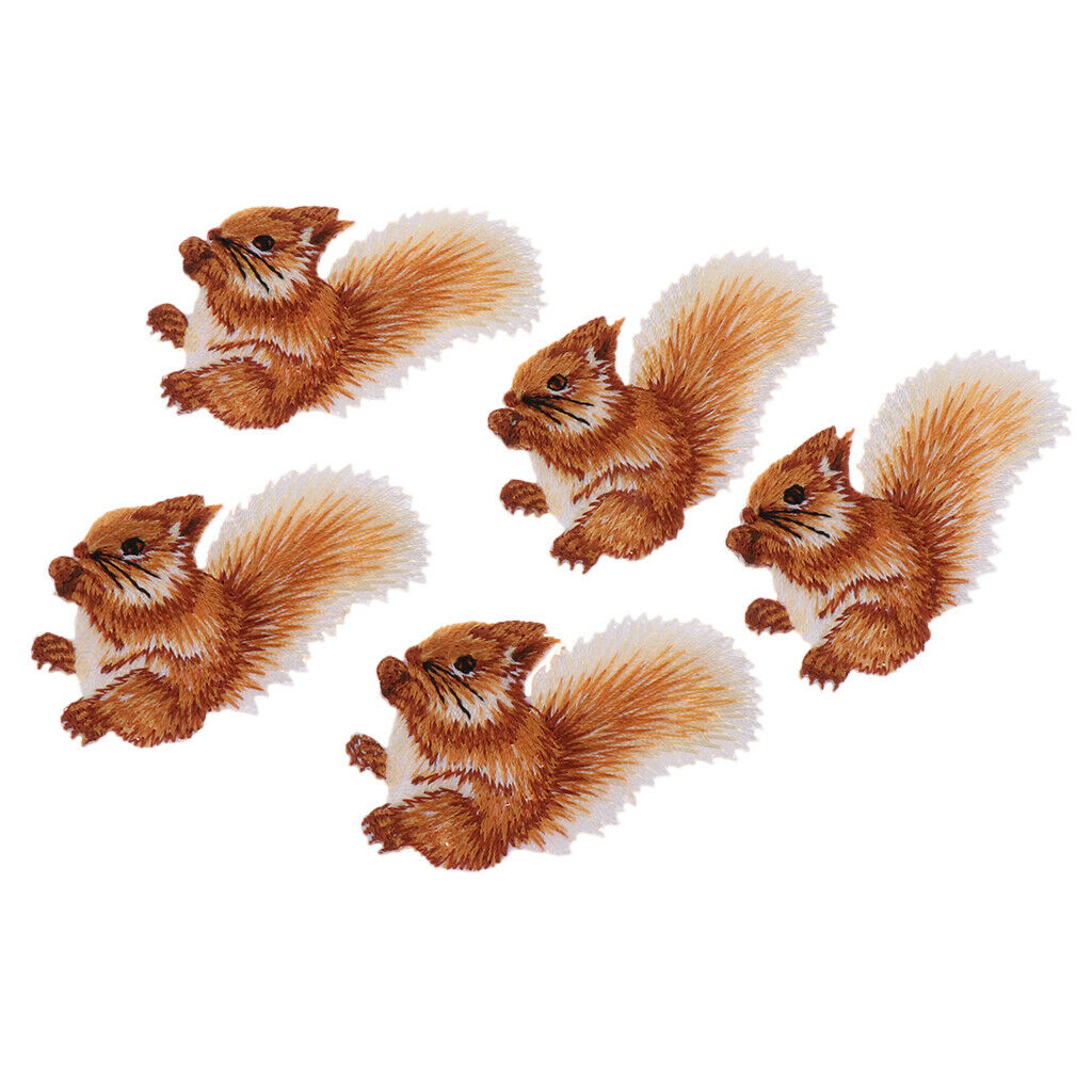 5 Pcs Squirrel Badge Patch Embroidered Applique Sewing Cloth Stickers