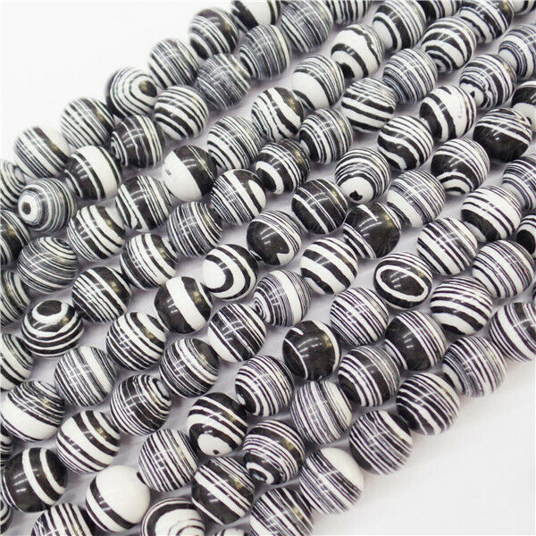 1 Strand 10mm Black&White Rainbow Calsilica Round Ball Loose Beads 15.5" HH9062