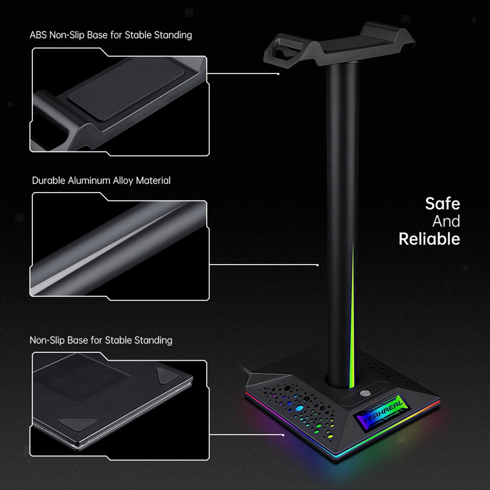 Universal RGB Earphone Headphone Stand Hanger Display Bracket w/ USB Hub