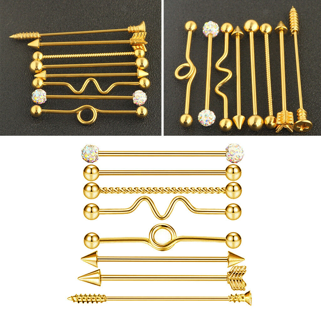 2 Sets 16pcs Industrial Piercing Ball Barbell Ear Bar Earring Women Jewelry