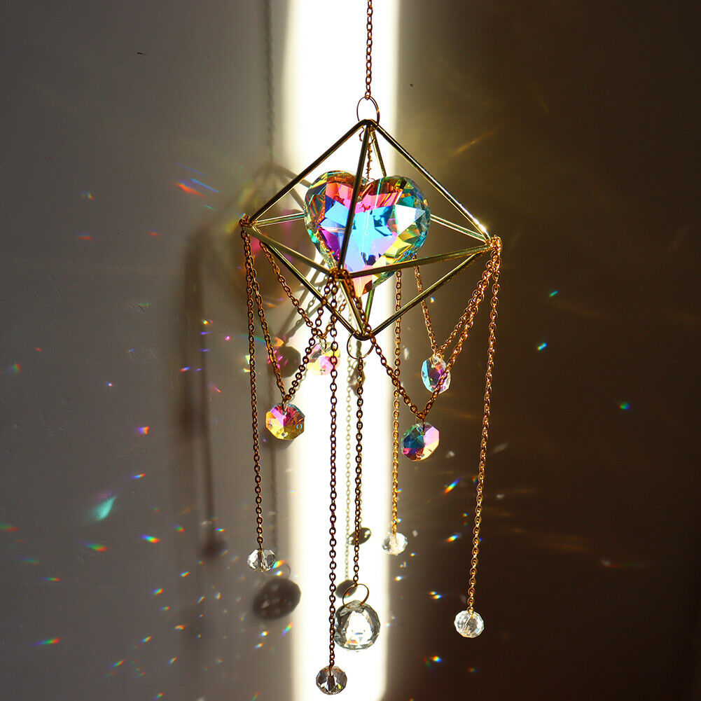 Crystal Suncatcher Love Heart Hanging Metal Pendant Home Garden Car Decor Gifts
