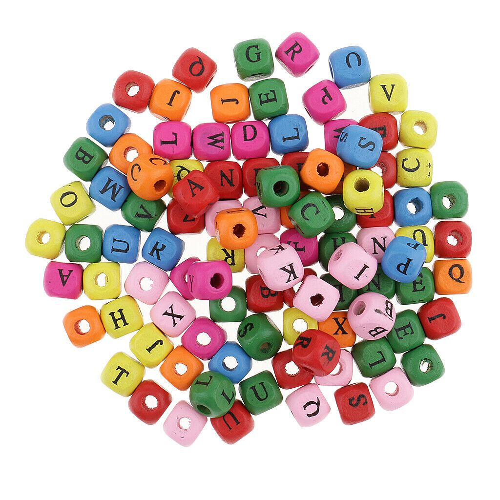 100 Wooden Cube Beads Alphabet Letters Spacers DIY Jewelry Findings Colorful