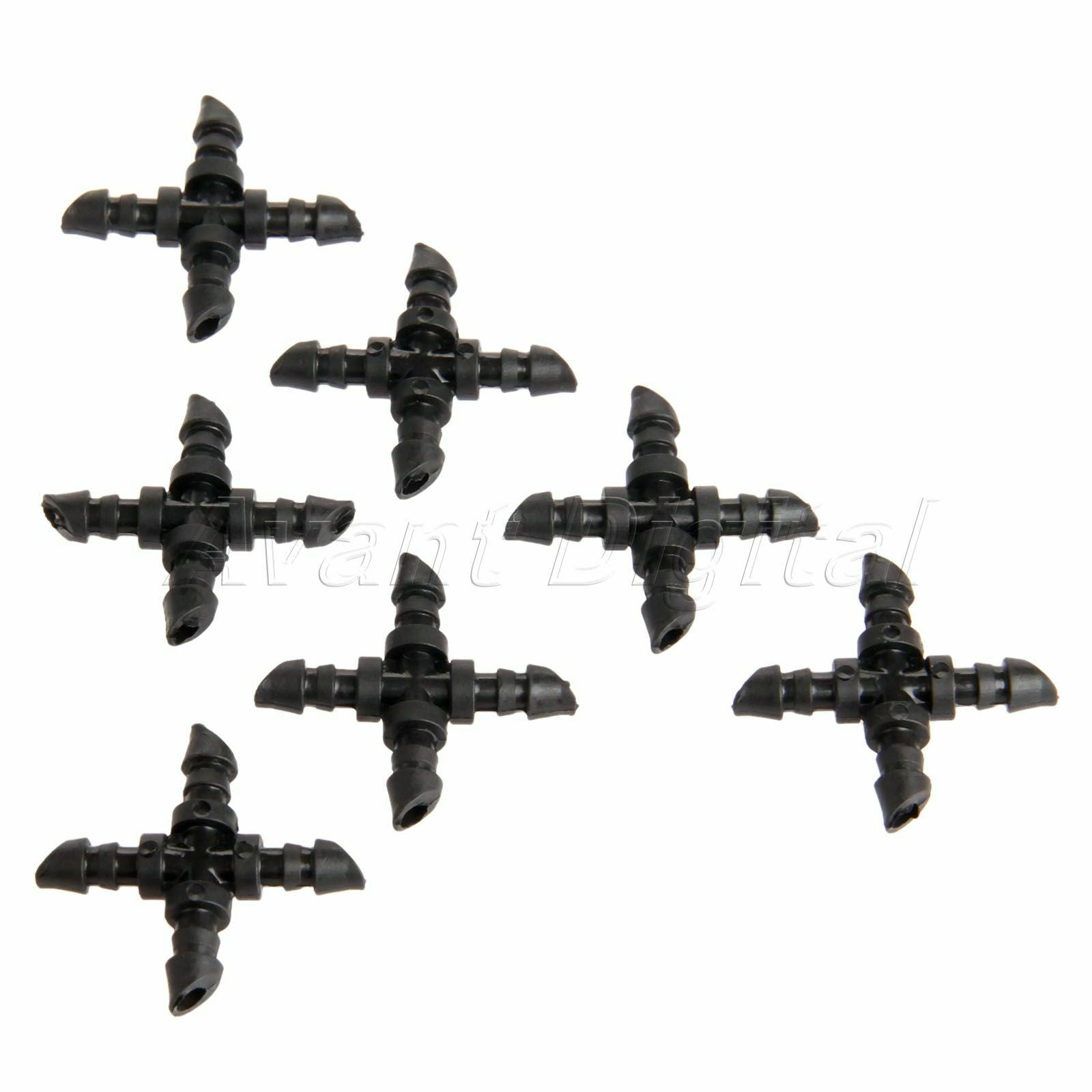Black Cross Straight Barbed Connector For 4/7 mm Hose Garden Irrigation 50pcs