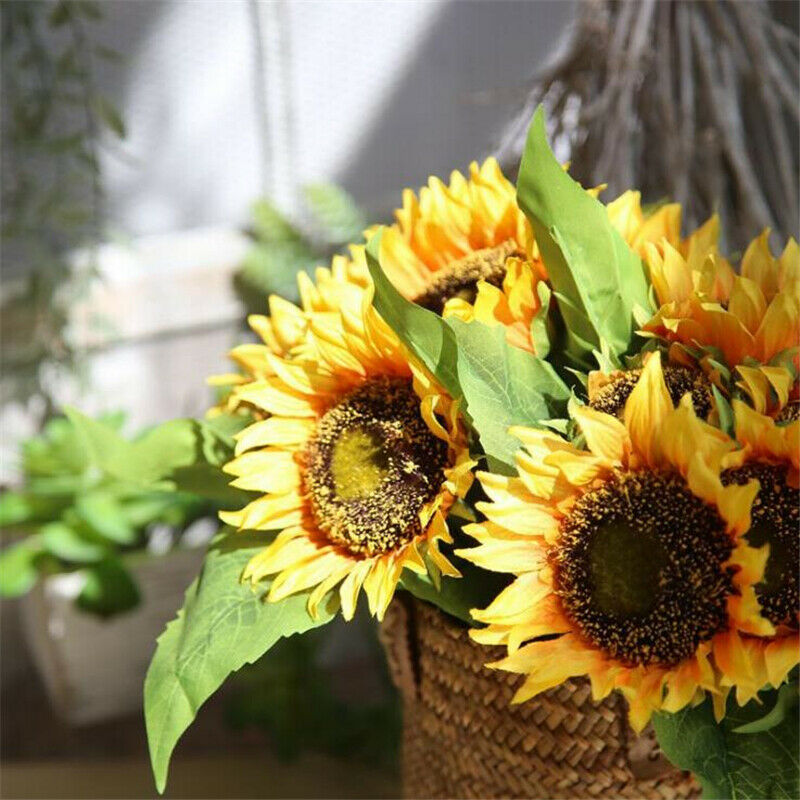 7 Heads Elegant Yellow Sunflower Silk Artificial Flowers Bouquet Home Decor