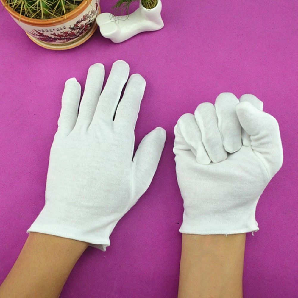 5 pairs100% COTTON WHITE GLOVES Moisturising Butler Beauty Waiters Magician