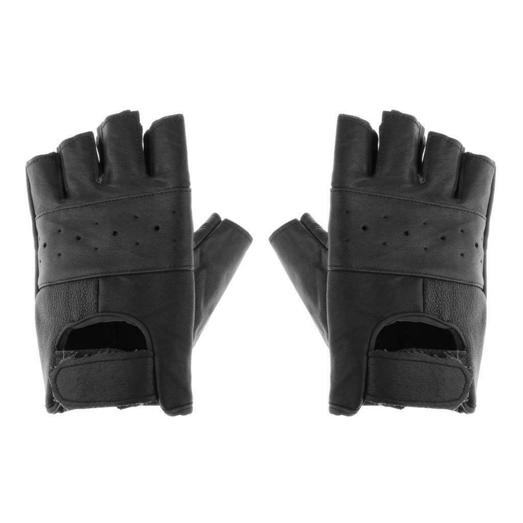 Cycle Premium Half-finger Motorcycle Gloves Made of Black Leather for Men