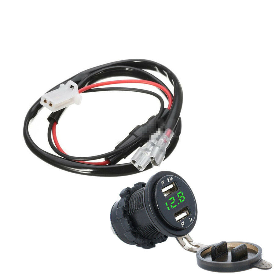 12V Universal Motorcycle 3.1A Dual USB Charger Socket and Green LED Voltmeter