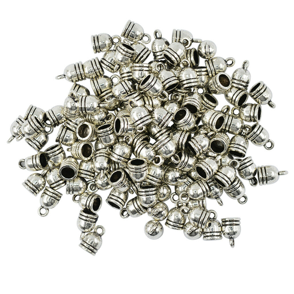 100x Alloy Bell Shape Bead Leather Cord End   Tube Jewelry Findings 5mm