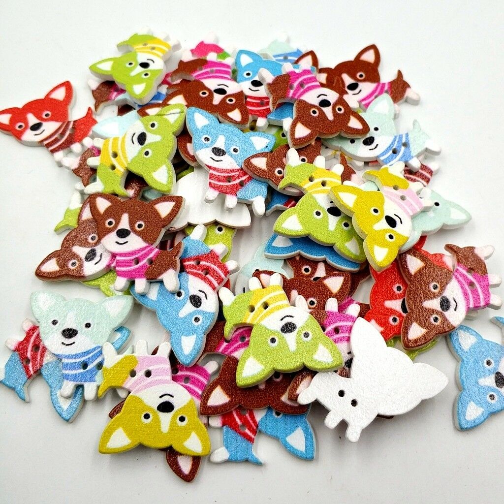 50pcs Mixed Cartoon Dog Wooden Sewing Buttons Fasteners for DIY Sewing Craft