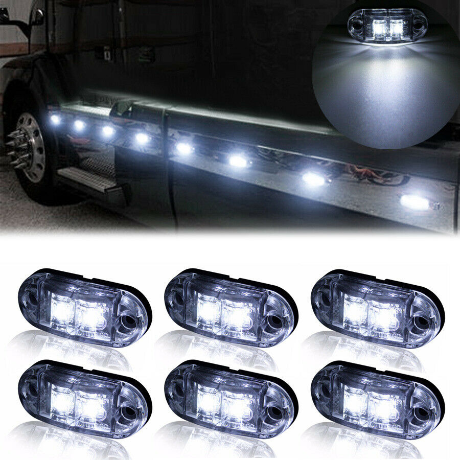6PCS 2.6" Clearance White Oval Led Lamp 2 Diode Trailer Truck Side Marker Light