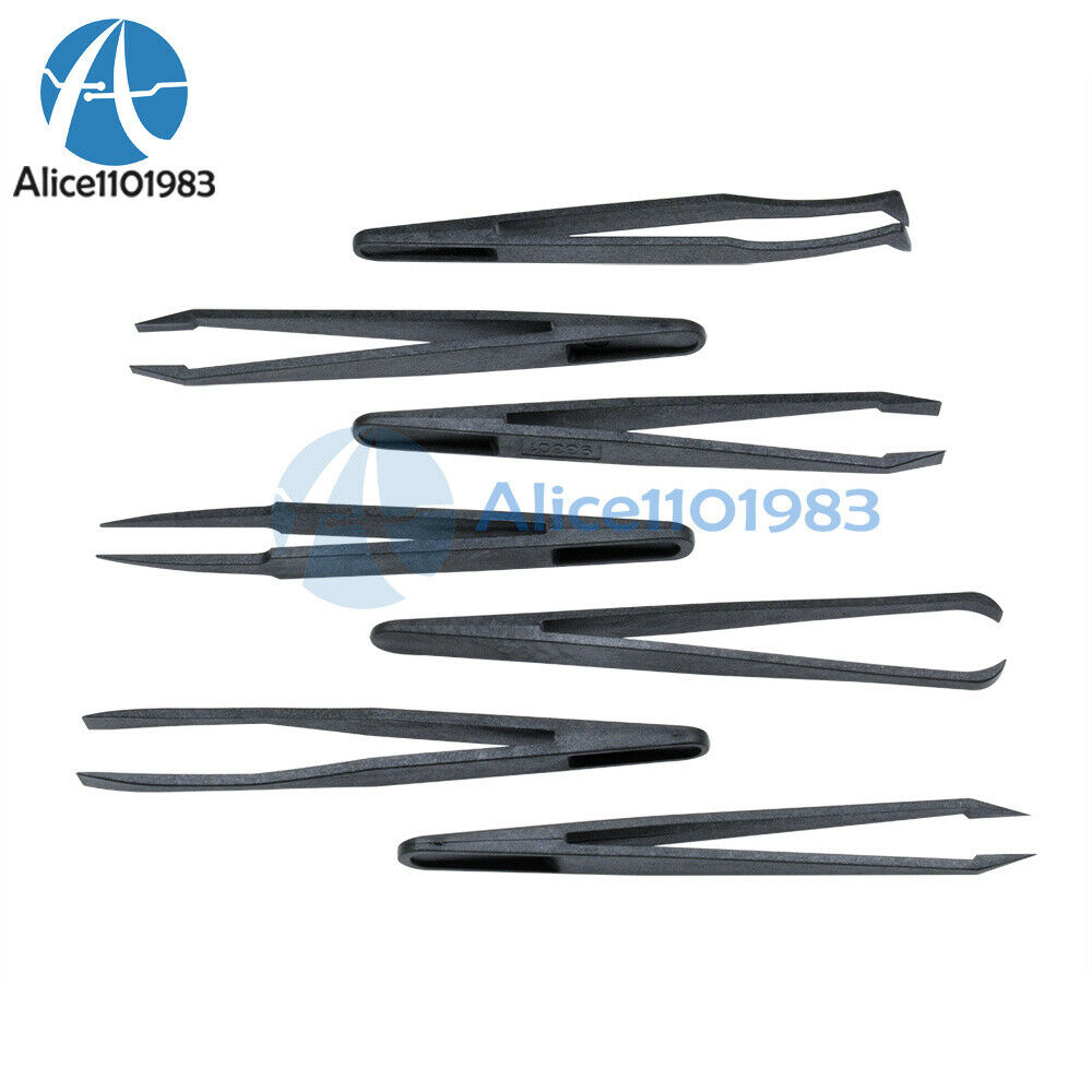 2PCS 7pcs Anti-static Tweezer Tool Straight Bend Plastic Heat Resistant