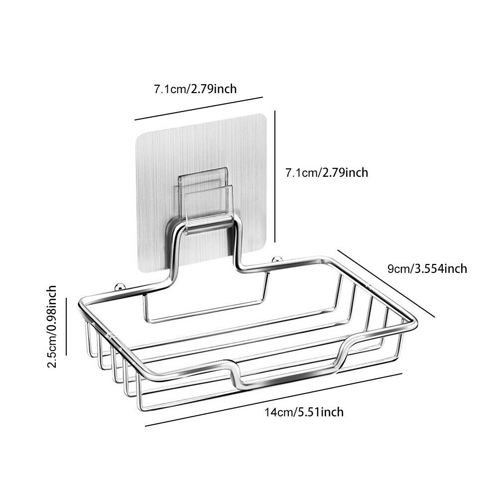 Stainless Steel Soap Dish Holder Basket Wall Mounted Suction Bathroom Tray NEW