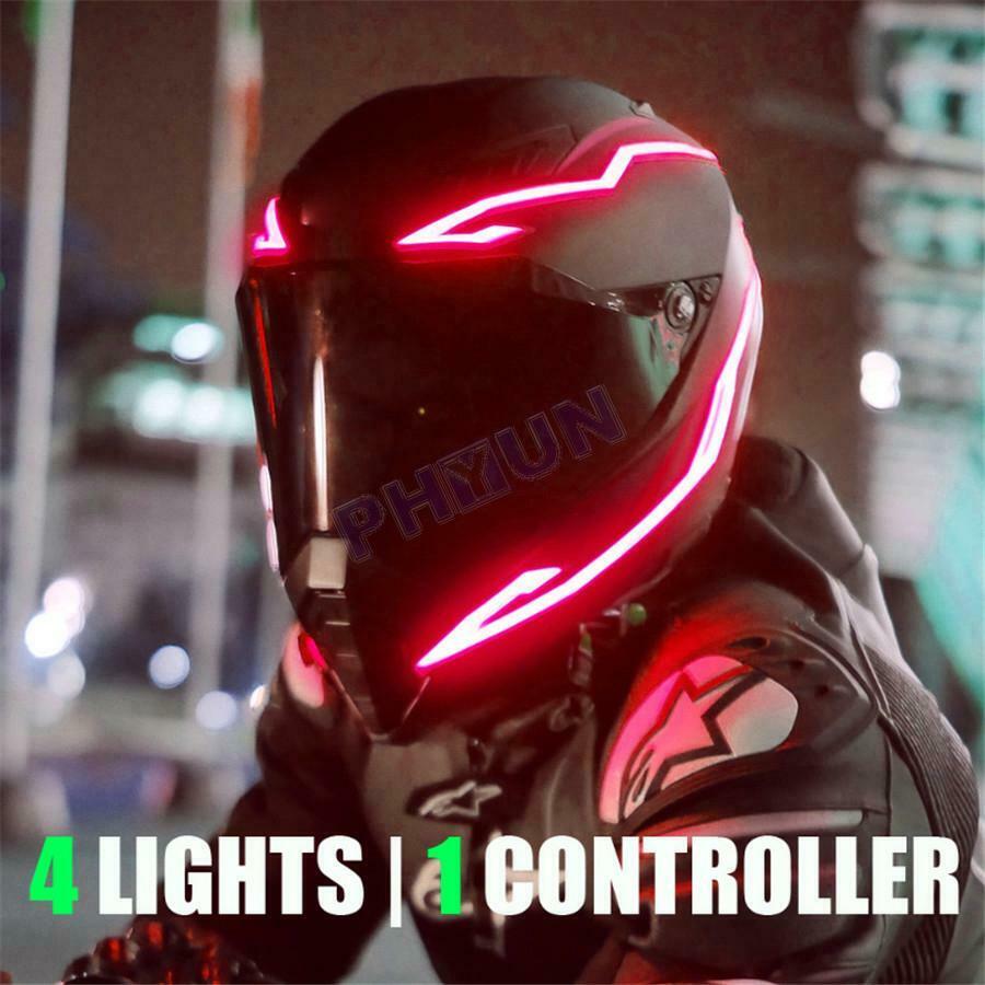 Motorcycle Bike Helmet Red Led Lights Strip Kit 3 Modes Switchable Universal