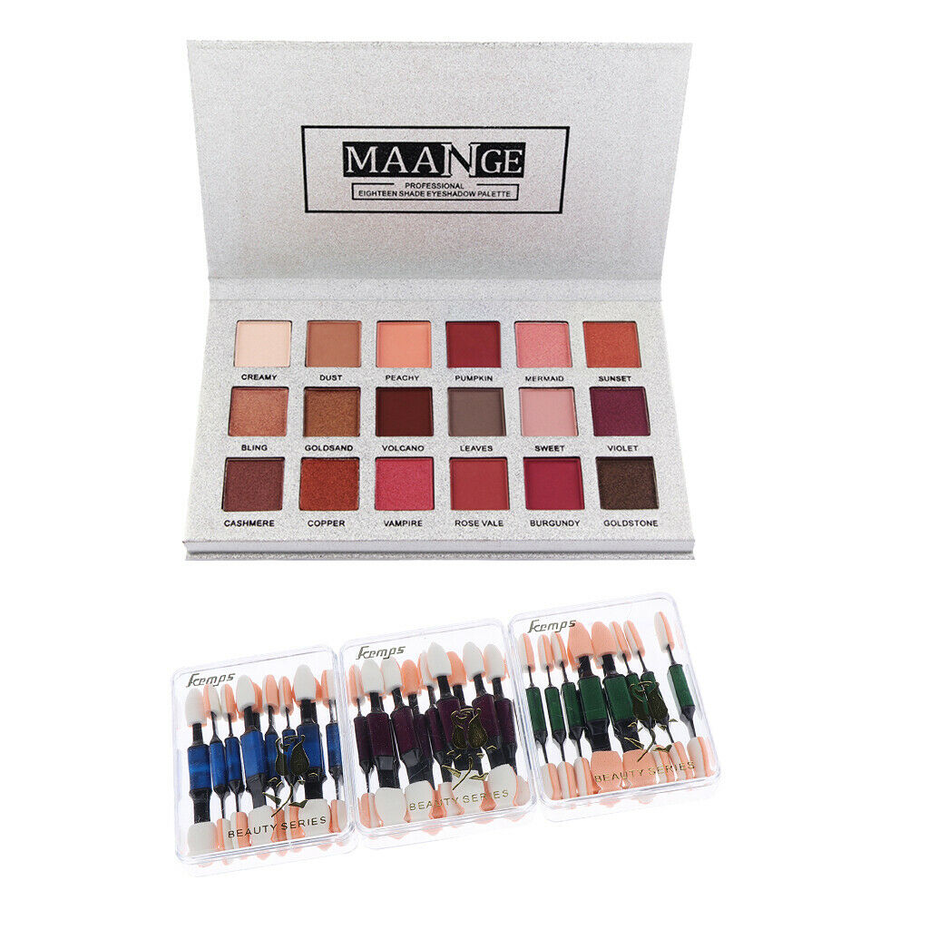 18 Colors Eyshadow Makeup Palette Matte Shimmer+Disposable Sponge Brush Sets