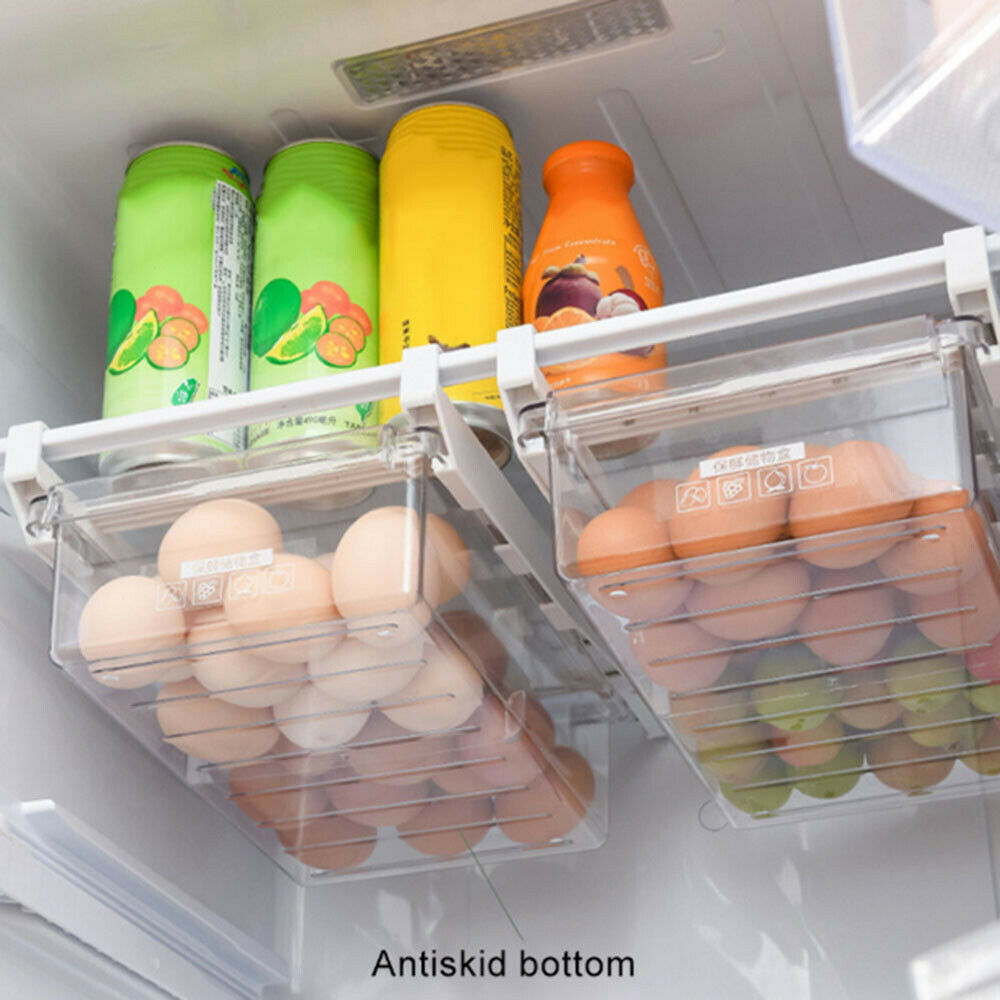 Fridge Organizer Storage Rack Freezer Shelf Pull-out Clear Storage Box Container