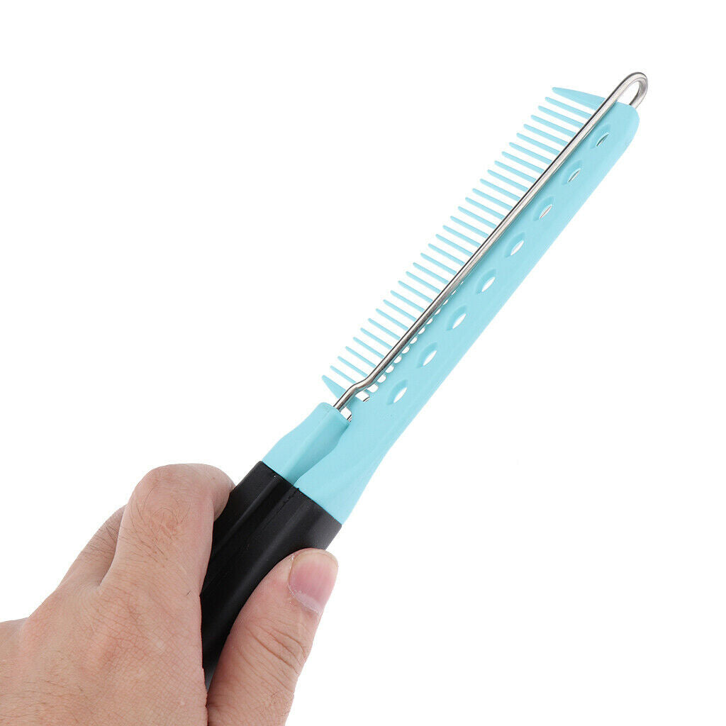 Hairdressing Straightener Hair Straighten Brush Pocket Comb Clamp Light Blue