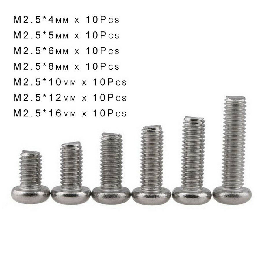 70Pcs M2.5*L4-16mm Phillips Pan Dome Head Machine Screw Kit A4 316 Stainless