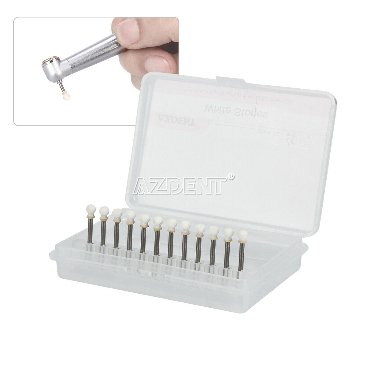 10X Dental Polishing FG Burs Abrasion Round Aluminum Oxide White Stone 12pcs/box