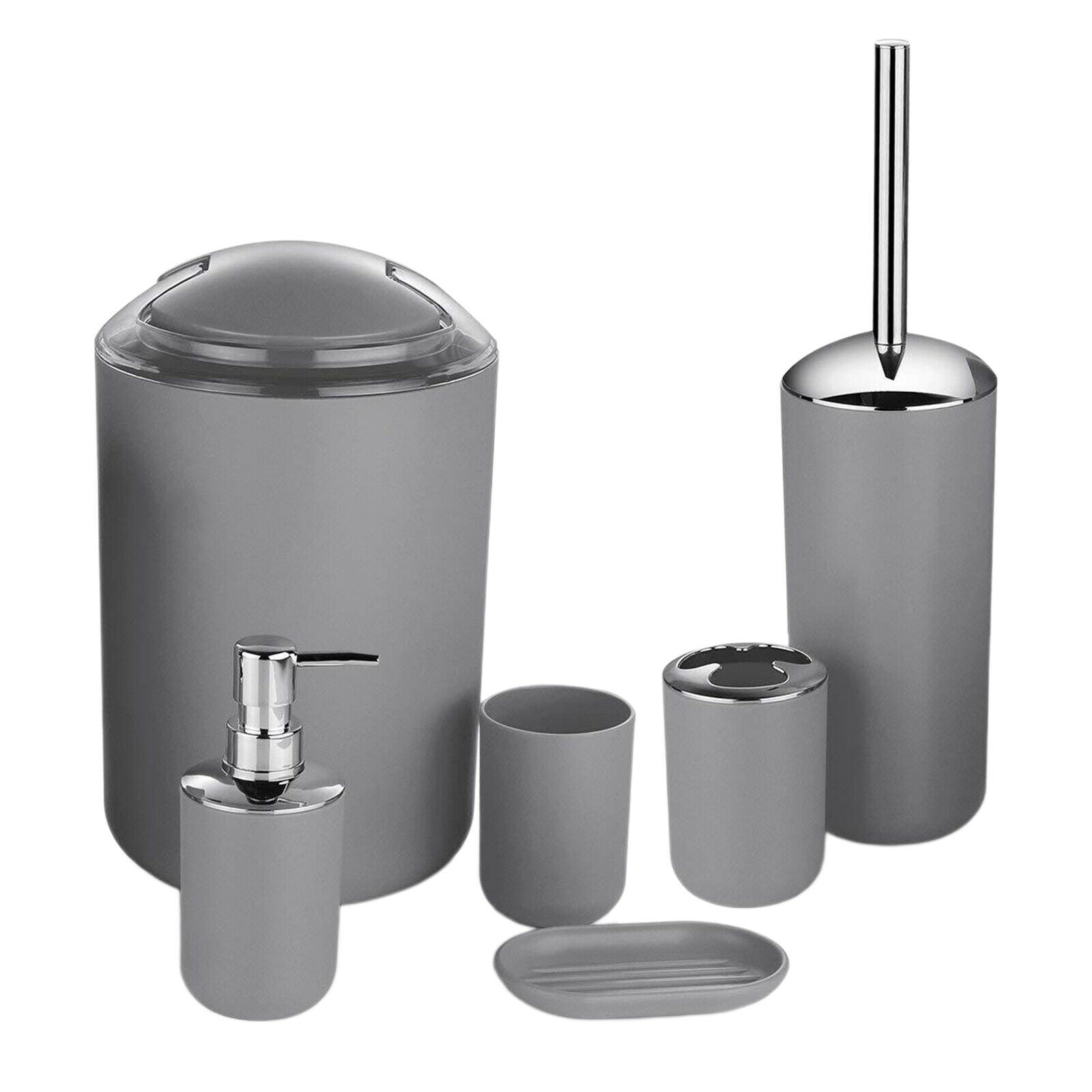 6xBathroom Accessories Set Luxury Bathroom Gift Set Soap Dispenser Gray