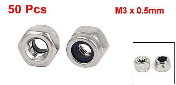 M3x0.5mm Hex Hexagon Nylon Insert Lock Nut Self–locking Nylock Locknut 50pcs