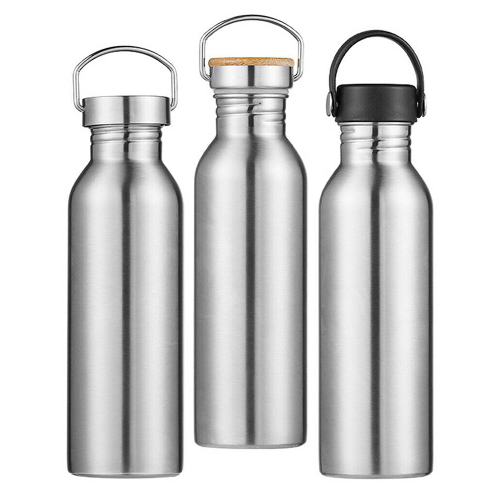 Stainless Steel Water Bottle Jug for Sports Bamboo Lid 600 & 750ML BPA Free