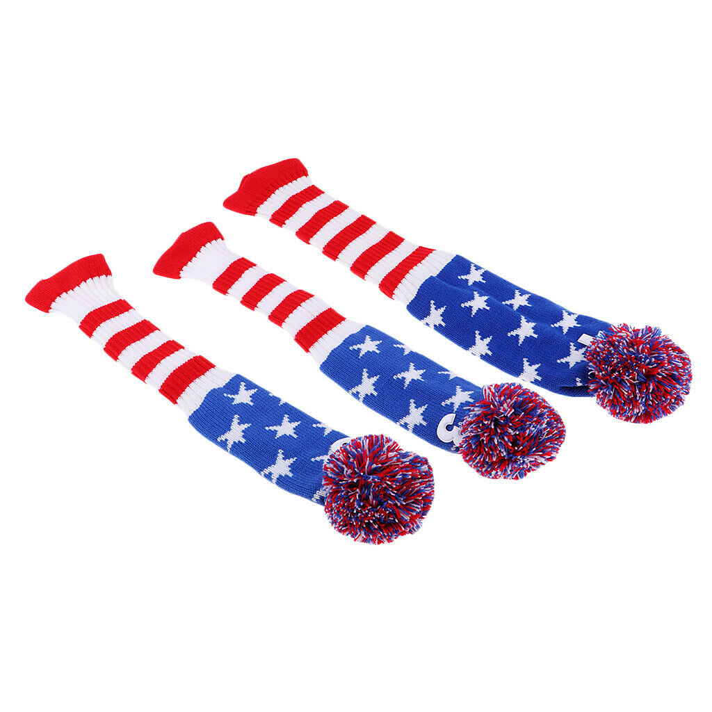 3Pcs Golf Club Knitted Headcovers Head Covers Vintange Headcover Socks Covers