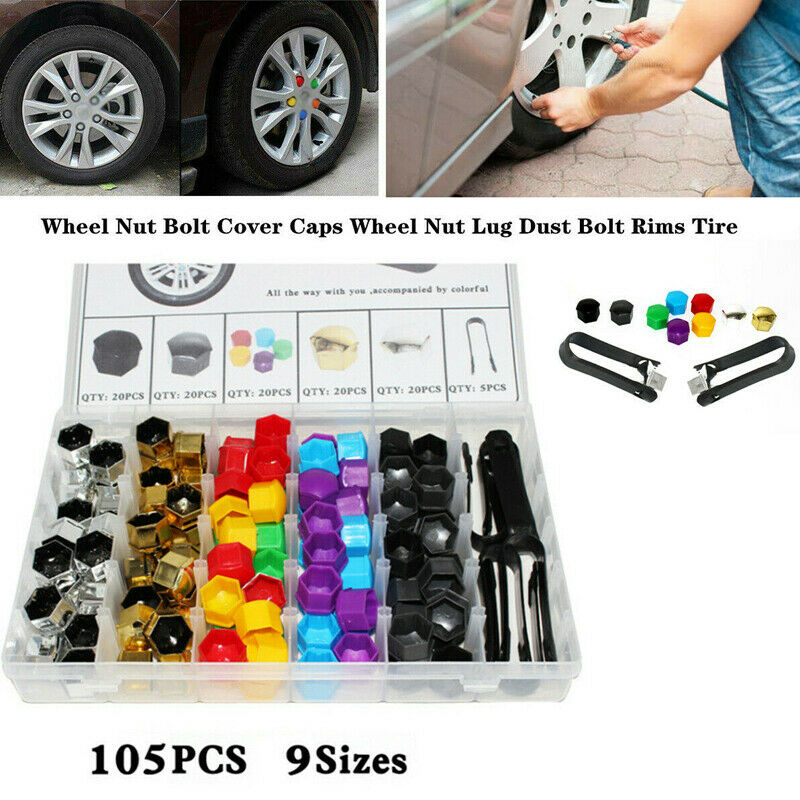 105Pcs Plastic Car Wheel Nut Bolt Cover Caps Lug Dustproff Bolt Rims Tire 17mm