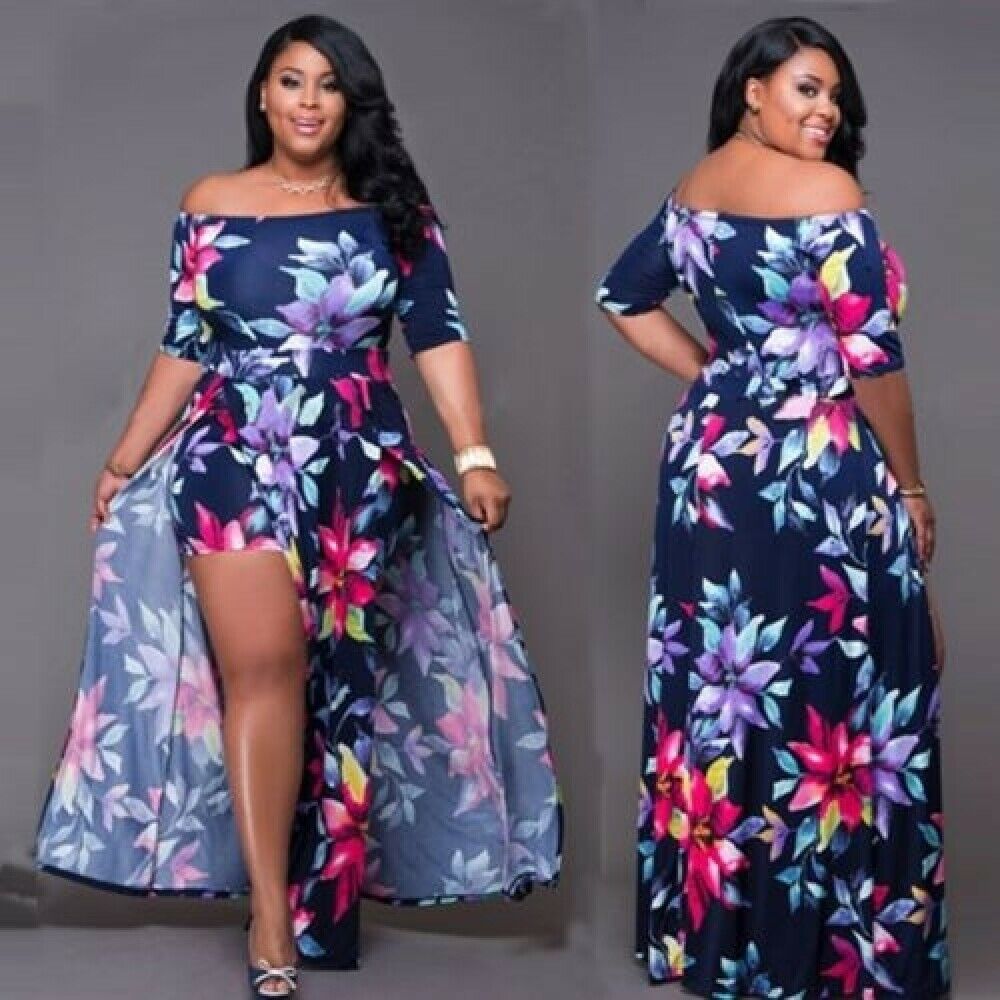 Women Oversized Floral Jumpsuit Romper Bodycon Clubwear Maxi Dress Plus Size