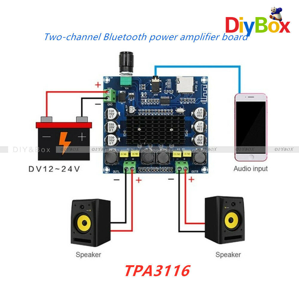 Digital XH-A104 Bluetooth 4.1 Power Amplifier Board TPA3116 50WX2 TF DC12-24V