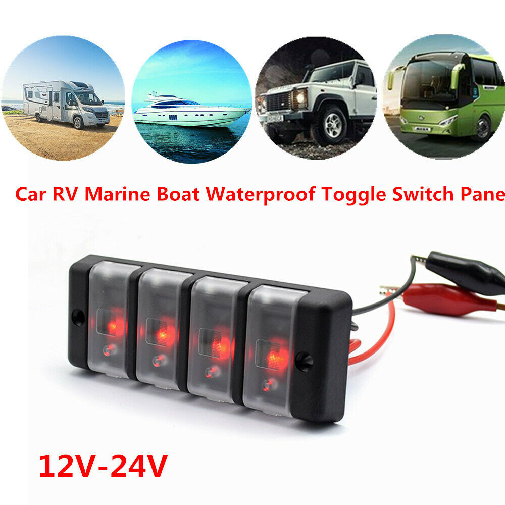 4 Gang 12V-24V Car RV Trailer Marine Boat Waterproof Toggle Switch Panel Red LED