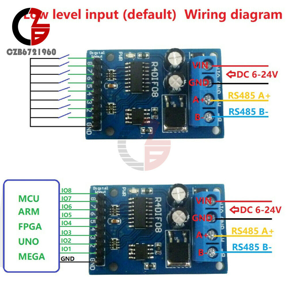 DC 12V 8 Digital to RS485 Acquisition Switch Board Modbus RTU TTL IO PLC Module