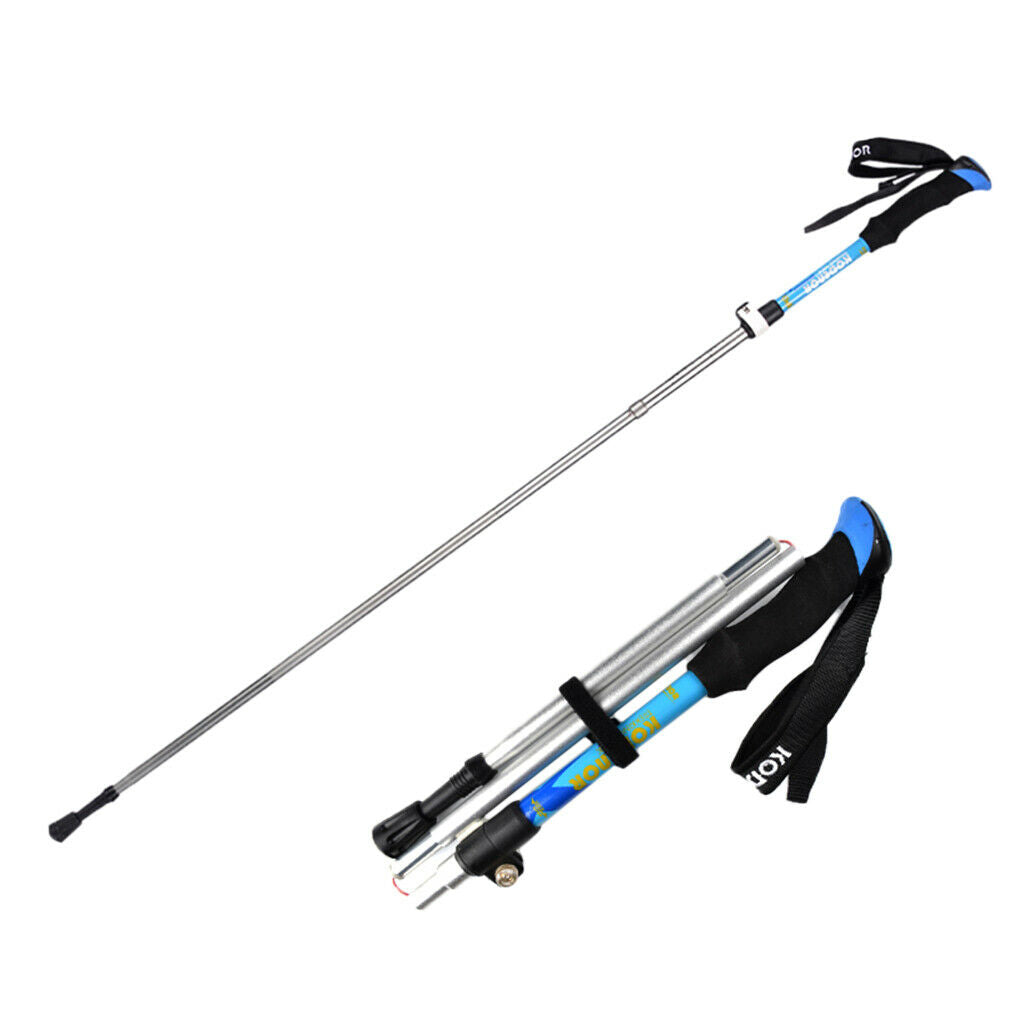 Telescopic Trekking Hiking Walking Sticks Poles Alpenstock Blue