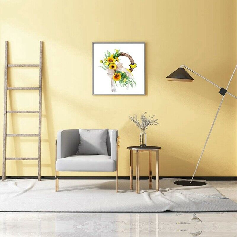 Artificial Sunflower Wreath Hanging Summer Autumn Front Door Garland for HomN5O3